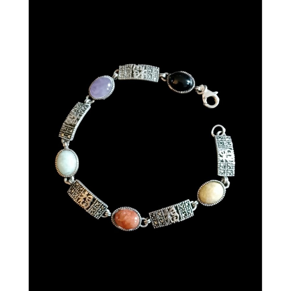 Vintage 925 Sterling Silver Semi Precious Stone Size 7.5 Bracelet